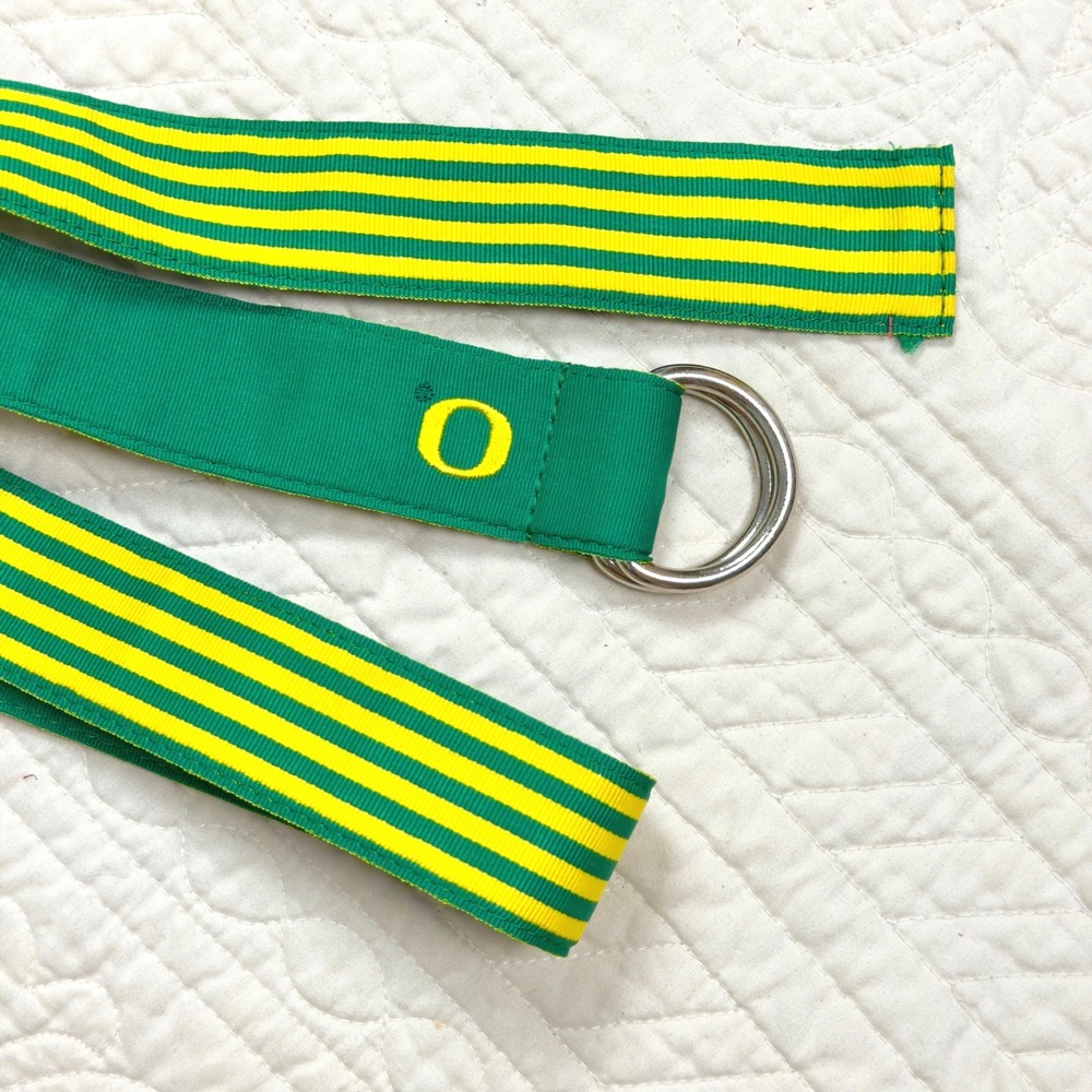 Retro Oregon Ducks NCAA Green Yellow Collegiate D-Ring Ribbon Belt One Size - Picture 4 of 8